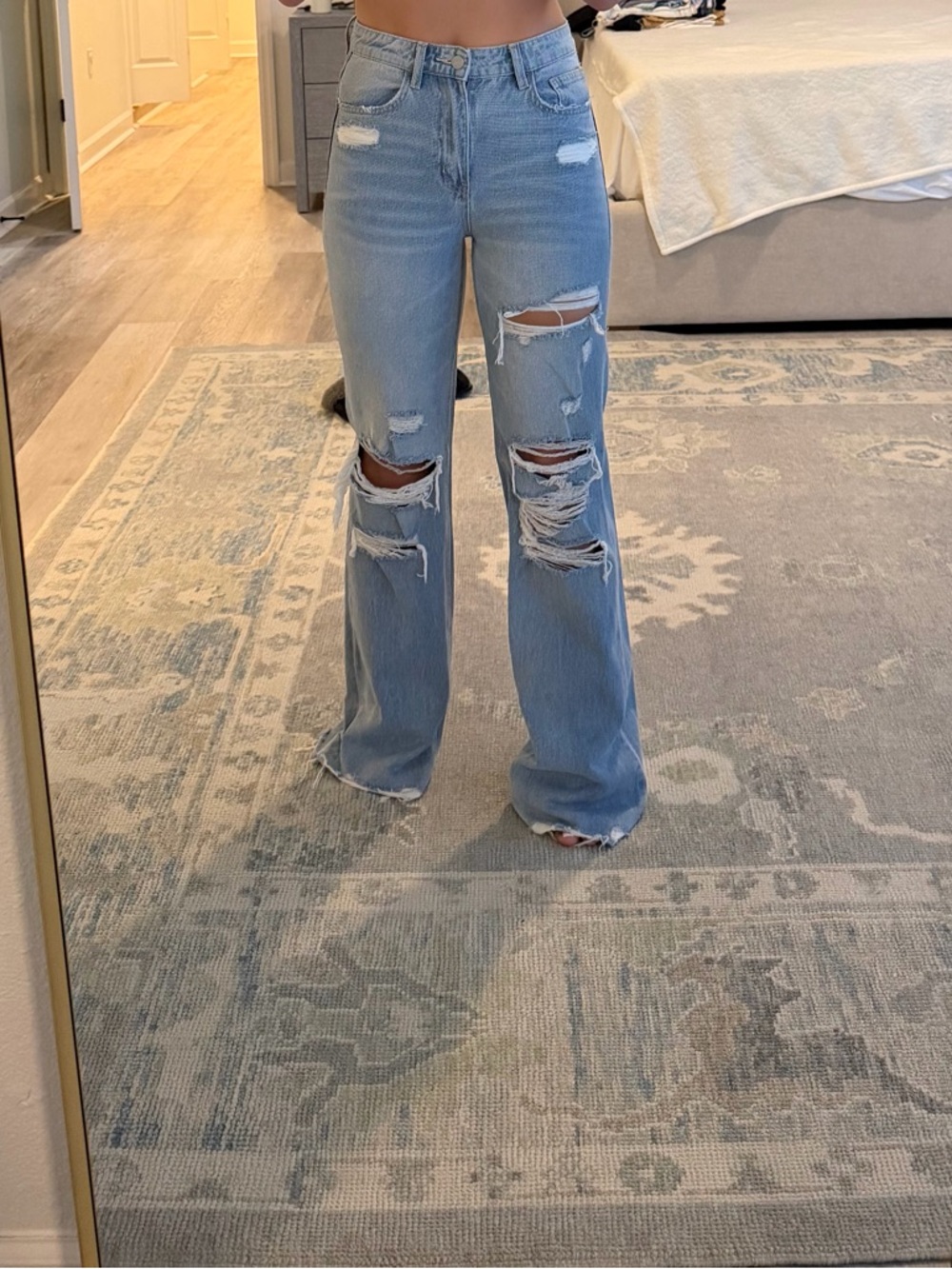 Flying Monkey Light Blue Distressed Flare Jeans